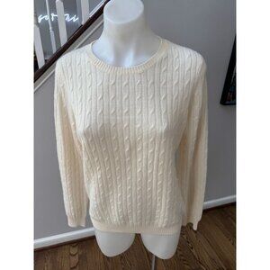 Kier+J 100% Cashmere Cable Knit Crewneck Sweater Off White Size Medium